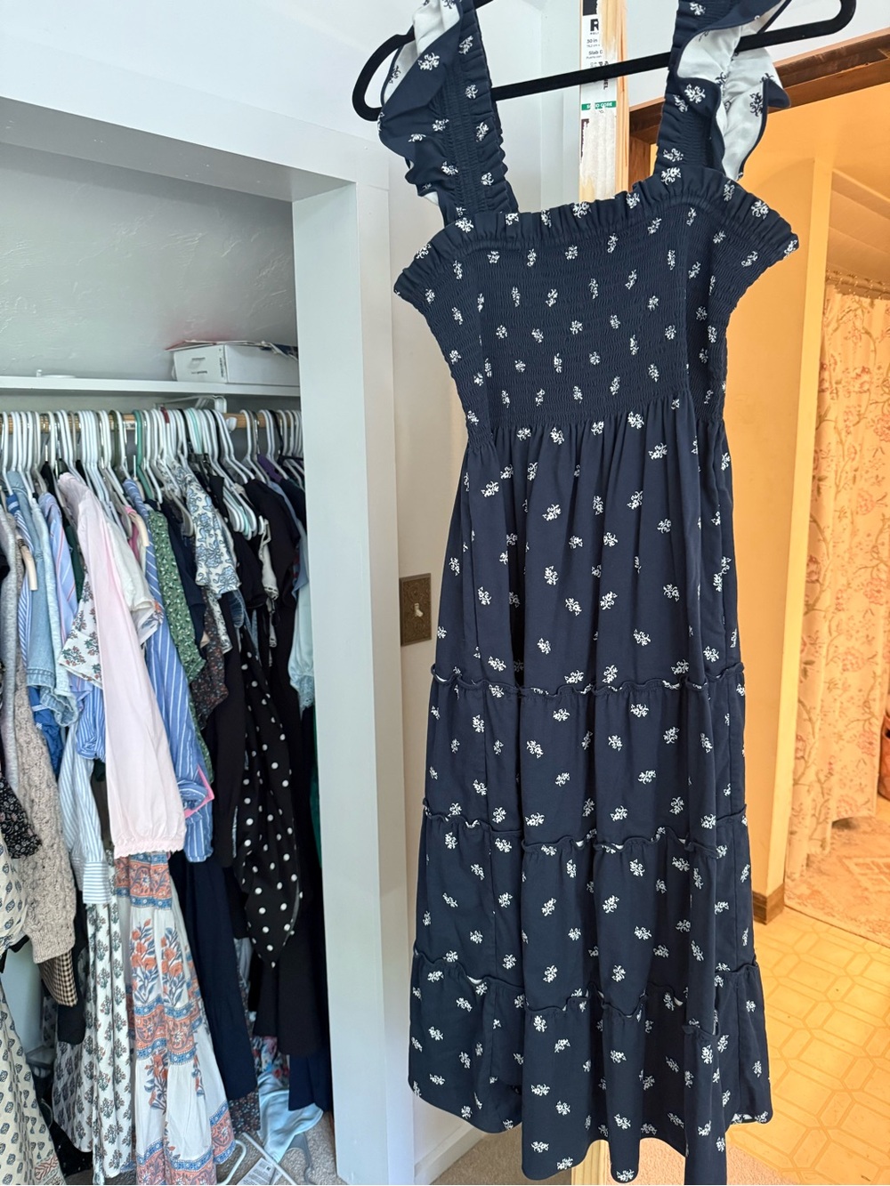 HILL HOUSE Navy Floral Ruffle Strap Sundress